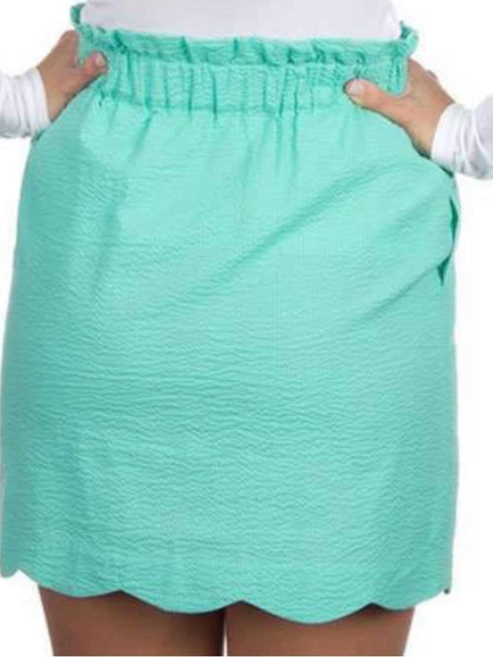 Lauren James Co. Scalloped Solid Seersucker Skirt Seafoam/L - Picture 6 of 6